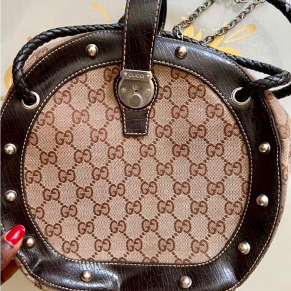 Pre Owned Vintage Gucci Supreme print Brown canvas mini Bag - Picture 4 of 10